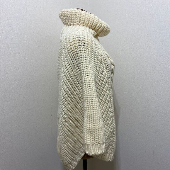 Saol Aran Cowl Neck Knit Poncho for Women, 100% Premium Quality Merino Wool Wrap - Picture 7 of 11